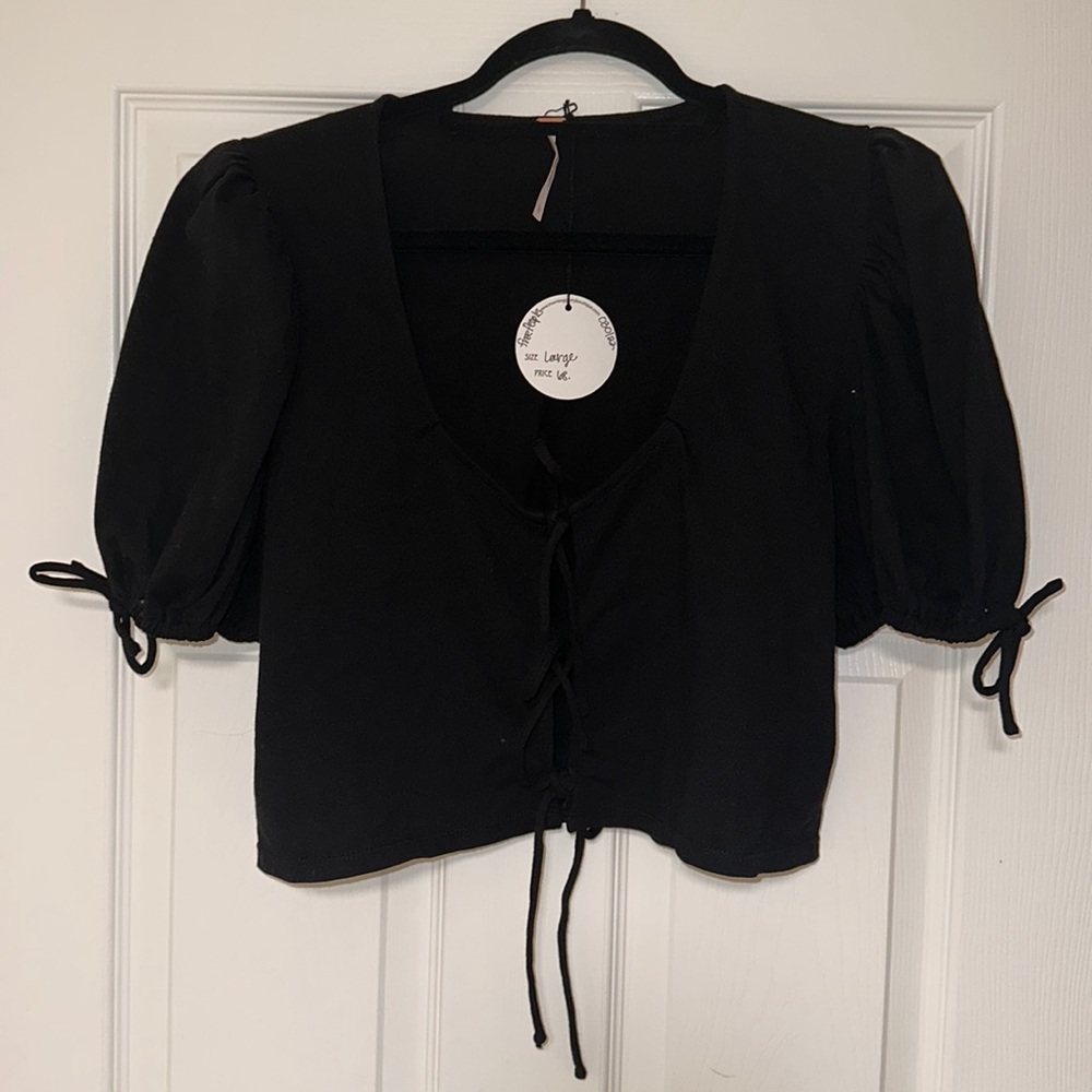 NWT Free People large black crop top with front ties